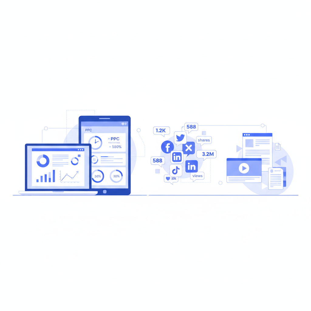 types of digital marketing including SEO PPC social media and content marketing