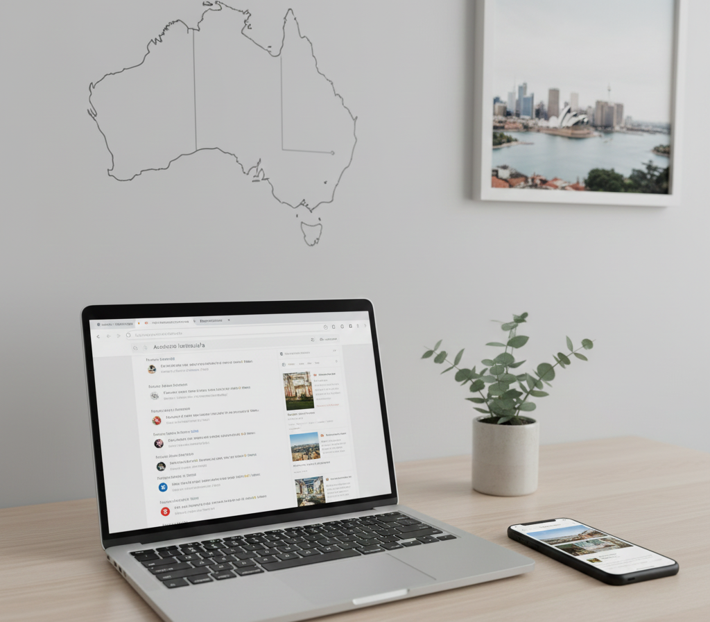 Digital devices showing online browsing, representing the most used website Australia relies on.